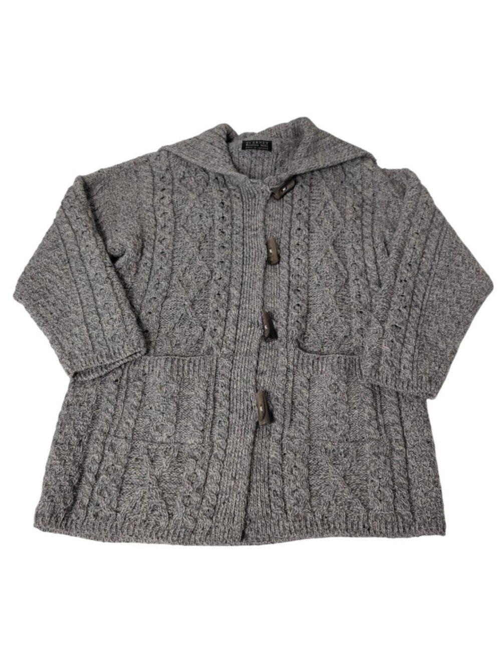 Blarney Woolen Mills Irish Knit Toggle Cardigan Womens Size Medium Gray Fisherma